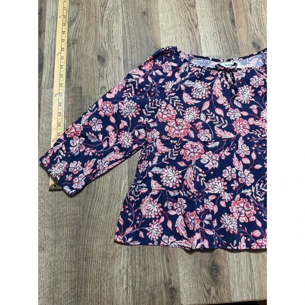 Old Navy Peplum Blouse Girl XL 14-16 Navy Blue Floral Kids Tiered Boho Excellent